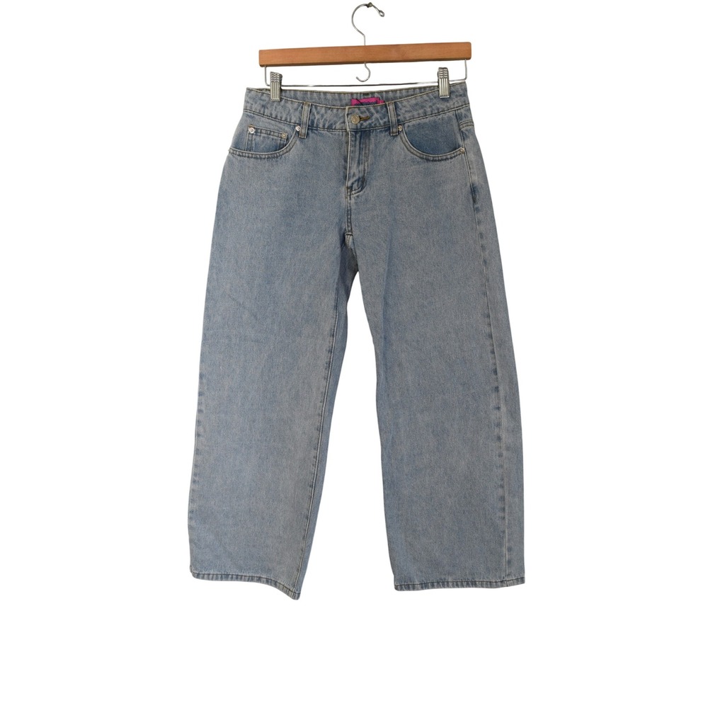 Edikted Wide Leg Jeans Small Petite Light Blue Denim Baggy Low Rise New